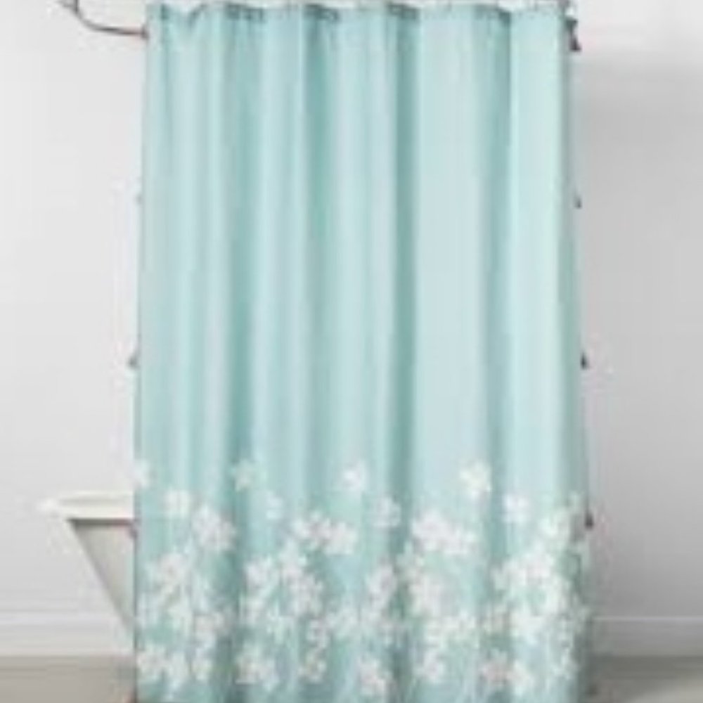 Opalhouse Shower Curtain Aqua Floral Pink Tassels